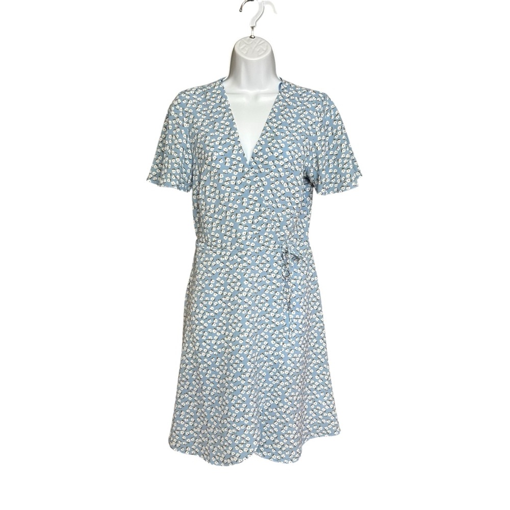 Monteau  Faux Wrap Blue Soft Floral Dress Size M